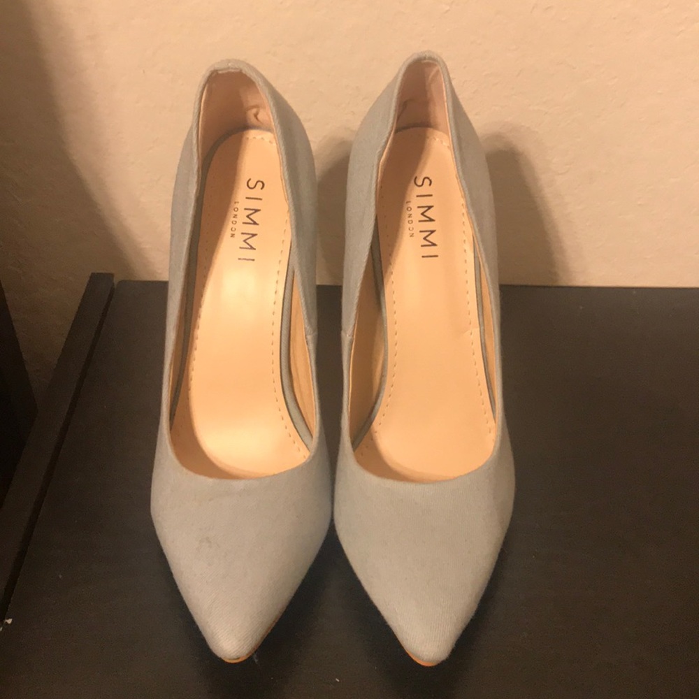 Light denim stiletto court heels